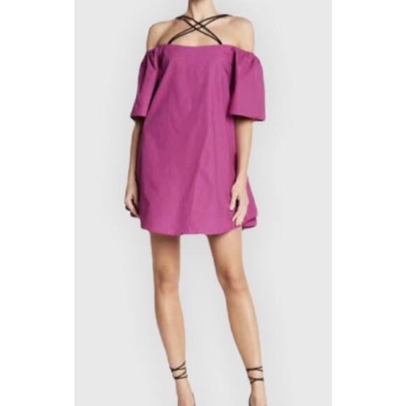 Line & Dot XS Leon Criss Cross Off Shoulder Mini Dress Purple Revolve - Picture 1 of 4